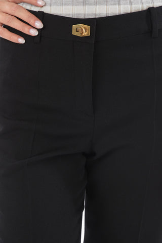 Wool Tailored Pants with Brass Fastening Detail
