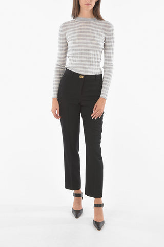 Wool Tailored Pants with Brass Fastening Detail