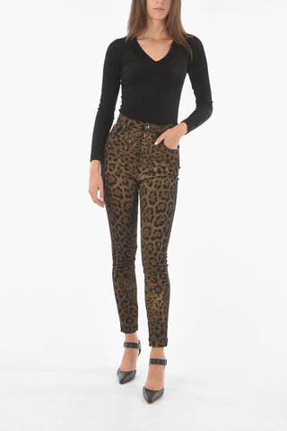GRACE Leopard Printed Stretch Cotton Skinny Fit Denims