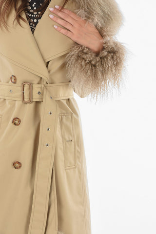 Double-breasted Trench with Real-furred Trims