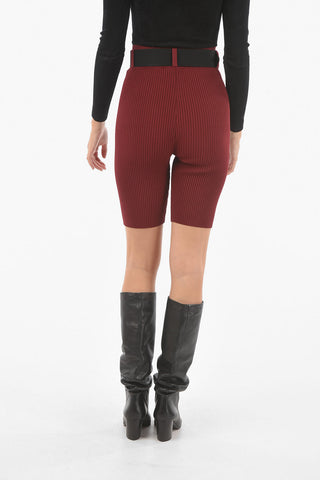 Ribbeed Stretchy Biker Shorts With Pockets