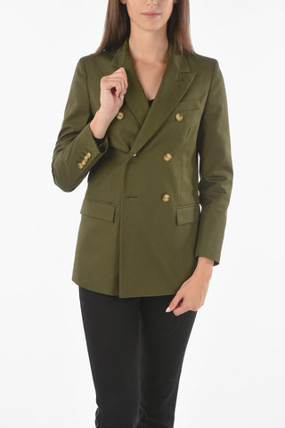 Double-breasted Cotton Blazer with Peak Lapel