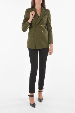 Double-breasted Cotton Blazer with Peak Lapel
