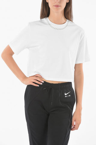 Pearl Necklace Printed Slim Fit Cropped T-Shirt