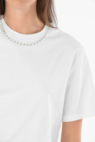Pearl Necklace Printed Slim Fit Cropped T-Shirt