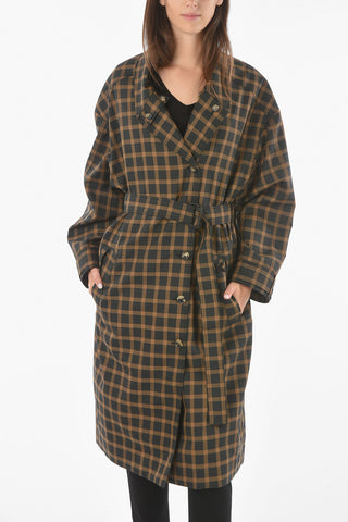 Gingham Checkered Unlined Trench with Belt