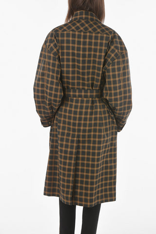 Gingham Checkered Unlined Trench with Belt