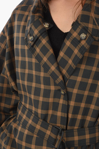 Gingham Checkered Unlined Trench with Belt