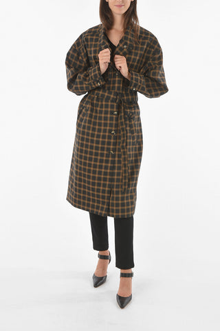 Gingham Checkered Unlined Trench with Belt