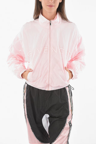 Zip-up Cropped Windbreaker with Embroidered Lettering Logo