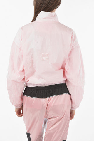 Zip-up Cropped Windbreaker with Embroidered Lettering Logo