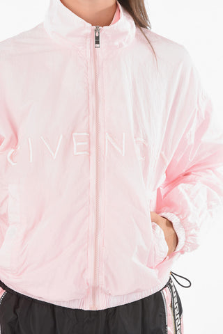 Zip-up Cropped Windbreaker with Embroidered Lettering Logo