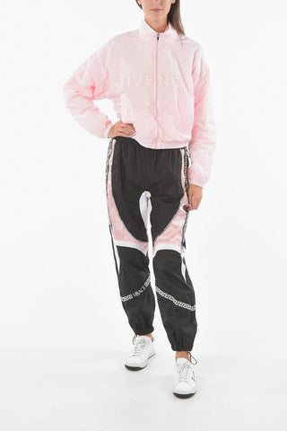 Zip-up Cropped Windbreaker with Embroidered Lettering Logo
