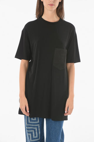 Side Slits ELASTICATED BACK OVERSIZE FIT Long T-shirt With Breast Pocket