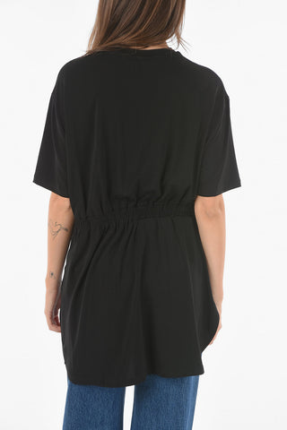 Side Slits ELASTICATED BACK OVERSIZE FIT Long T-shirt With Breast Pocket
