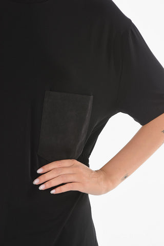 Side Slits ELASTICATED BACK OVERSIZE FIT Long T-shirt With Breast Pocket