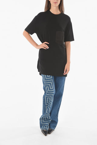 Side Slits ELASTICATED BACK OVERSIZE FIT Long T-shirt With Breast Pocket