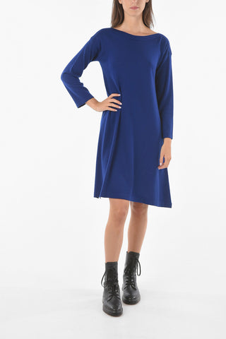Merino Wool Midi Flared Dress with Boat Neckline