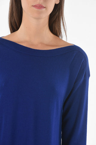 Merino Wool Midi Flared Dress with Boat Neckline