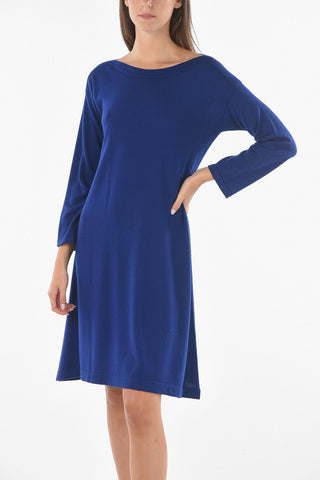 Merino Wool Midi Flared Dress with Boat Neckline