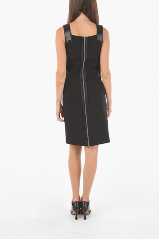 Sleeve-less Bodycon Dress with Leather Detailing