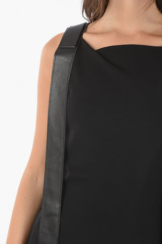 Sleeve-less Bodycon Dress with Leather Detailing