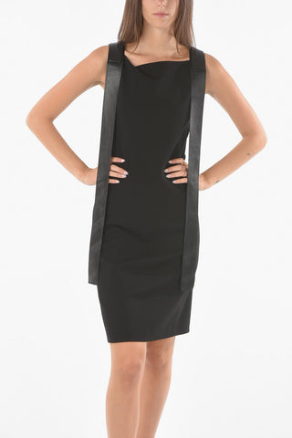 Sleeve-less Bodycon Dress with Leather Detailing