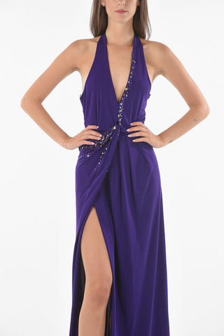 Jewel Neckline Bare Back Wrap Maxi Dress