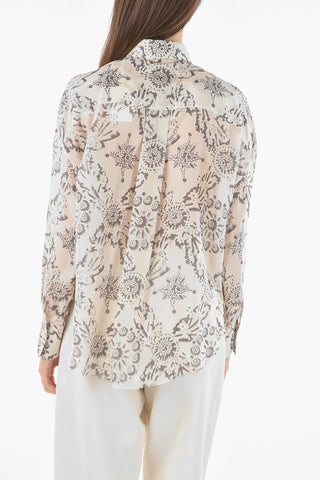 Silk-satin Shirt with Floral Pattern