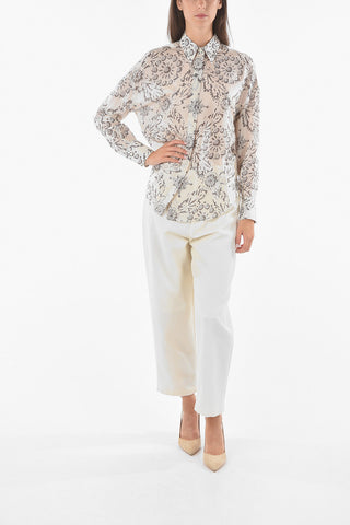 Silk-satin Shirt with Floral Pattern