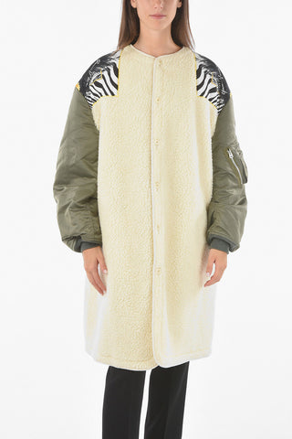 Faux-fur Padded Jacket with Wild Baroque VERSACE Print