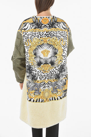 Faux-fur Padded Jacket with Wild Baroque VERSACE Print