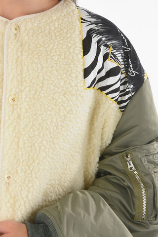 Faux-fur Padded Jacket with Wild Baroque VERSACE Print