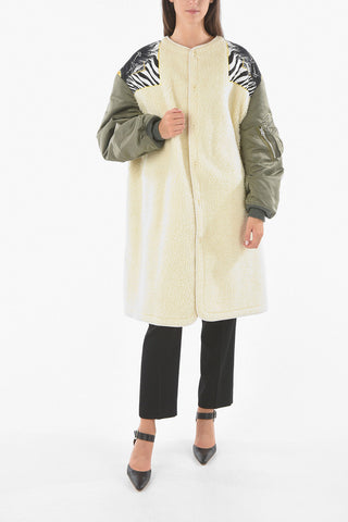 Faux-fur Padded Jacket with Wild Baroque VERSACE Print