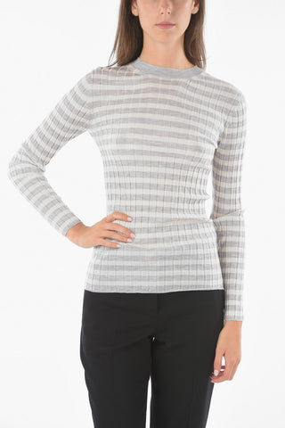 Ribbed Cashmere Sweater in Awning Stripe Pattern