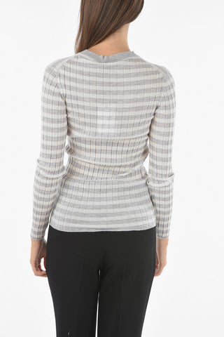 Ribbed Cashmere Sweater in Awning Stripe Pattern