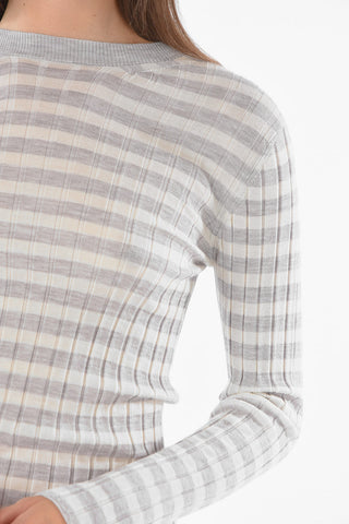 Ribbed Cashmere Sweater in Awning Stripe Pattern