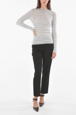 Ribbed Cashmere Sweater in Awning Stripe Pattern