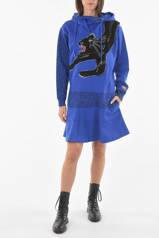 Hooded Fleece Sweater Dress with Logo Patch