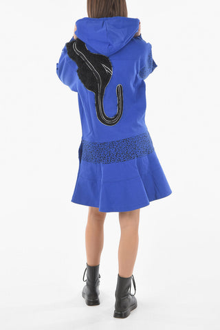 Hooded Fleece Sweater Dress with Logo Patch