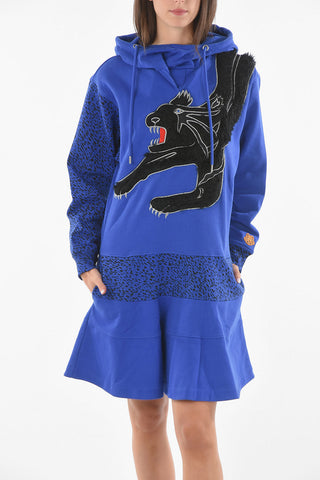 Hooded Fleece Sweater Dress with Logo Patch