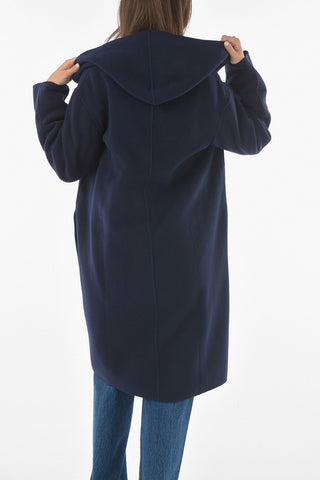 Front Pockets Hooded Wool Blend Coat
