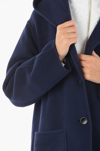 Front Pockets Hooded Wool Blend Coat