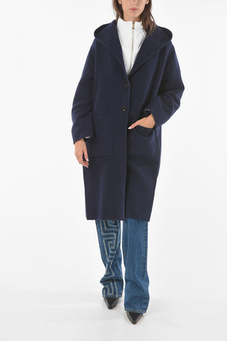 Front Pockets Hooded Wool Blend Coat