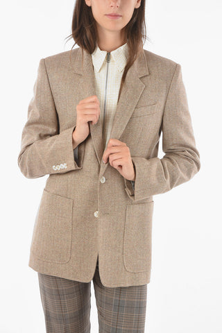 Blazer Foderato in Herringbone di Lana con Revers Classico