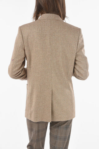 Blazer Foderato in Herringbone di Lana con Revers Classico