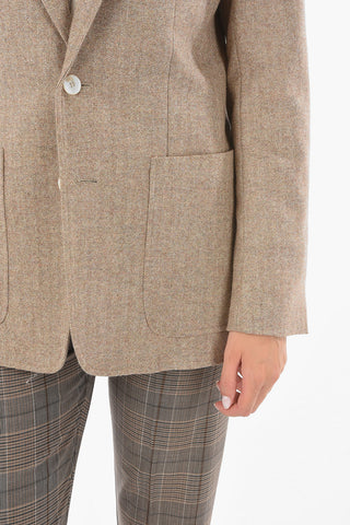 Blazer Foderato in Herringbone di Lana con Revers Classico