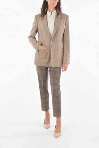 Blazer Foderato in Herringbone di Lana con Revers Classico