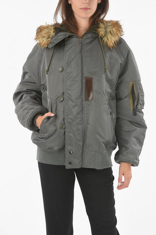 JUNYA WATANABE Real-fur Hooded Padded Puffer with Wild Baroque VERSACE Print