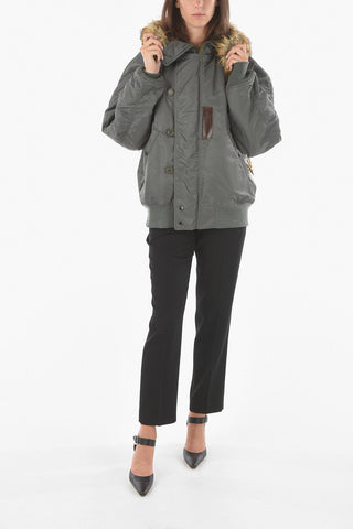 JUNYA WATANABE Real-fur Hooded Padded Puffer with Wild Baroque VERSACE Print